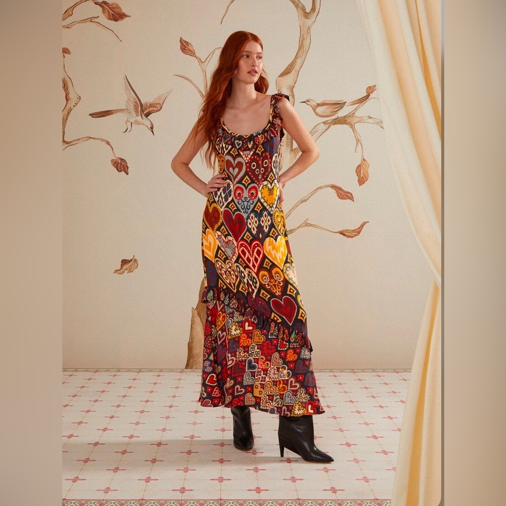 Farm Rio Black Hearts Ikat Maxi Dress
